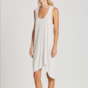 Bassike stripe t back boxy dress in natural / navy